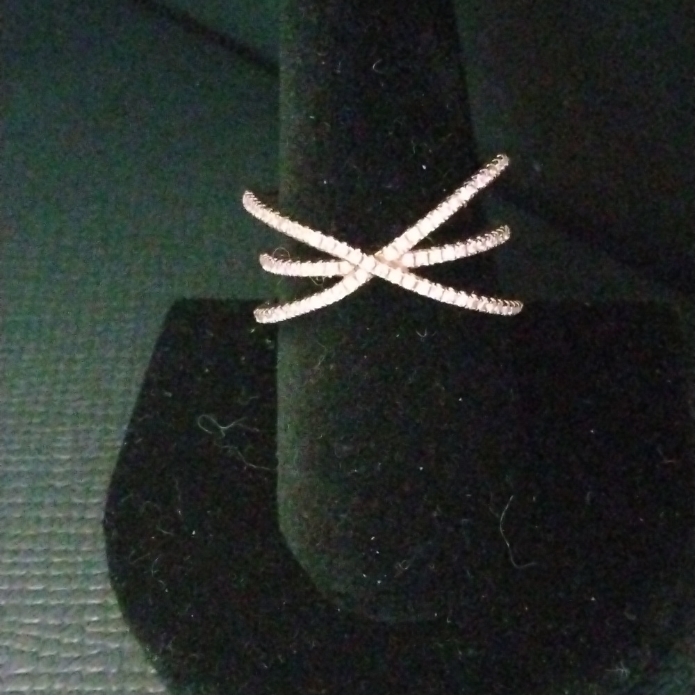 Sterling Silver, Rose Gold Vermeil,CZ Cross Over Ring.....Sz 7.5